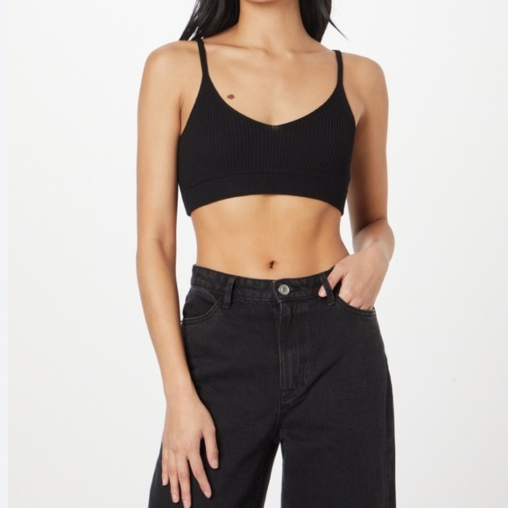 New Pink By Victoria Secret Knit Black Ribbed Crop Top Size Small